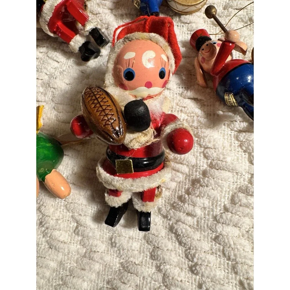 12 Vtg Tiny Painted Wooden santa pig Folk Art Mix